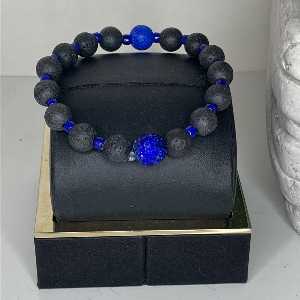 Black and Blue Lava Rock Beaded Bracelet